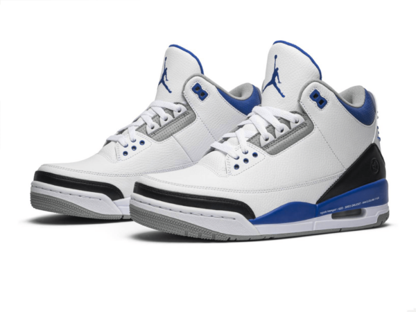 Nike Air Jordan 3 белые с синим и черным кожаные мужские (40-44)
